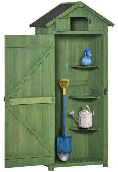 Outsunny Garden Shed Vertical Utility 3 Shelves Shed Wood Outdoor Garden Tool Storage Unit Storage Cabinet, 77 x 54.2 x 179cm - Green