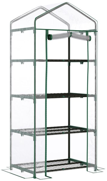 Outsunny 4 Tiers Mini Portable Greenhouse Plant Grow Shed Metal Frame Transparent Clear Cover 160H x 70L x 50Wcm Aosom UK