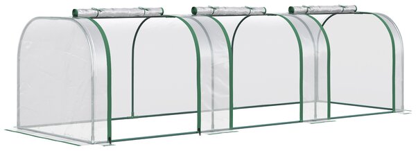 Outsunny Transparent Tunnel Greenhouse: PVC Grow House with Steel Frame, Zipper Entrances for Verdant Cultivation, 295x100x80cm Aosom UK