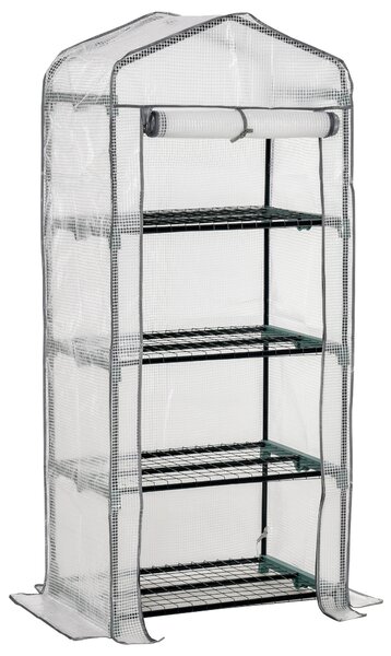 Outsunny Portable Mini Greenhouse, 4 Tier, Metal Frame with PE Cover, Plant Grow Shed, 160H x 70L x 50W cm, White. Aosom UK