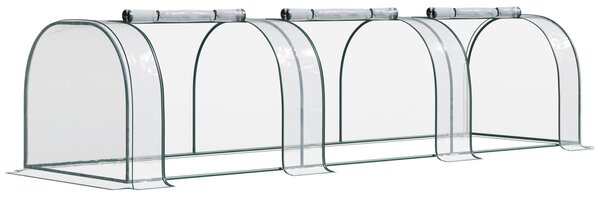Outsunny Portable Small Greenhouse, Steel Frame w/ Zipper Doors, PVC Tunnel Greenhouse Plant Grow House, 350L x 100W x 80H cm Aosom UK