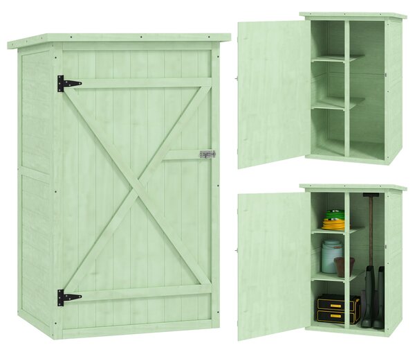 Outsunny Wooden Small Shed, Garden Storage Shed with Shelves and Bolt Latch, 75L x 56W x115H cm, Green