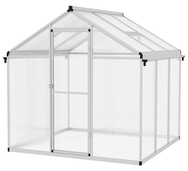 Outsunny 6 x 6ft Polycarbonate Greenhouse with Rain Gutters, Large Walk-In Green House with Window, Garden Plants Grow House with Aluminium Aosom UK