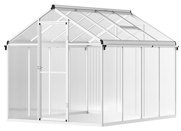 Outsunny 8 x 6 Greenhouse Polycarbonate Greenhouse, Aluminium Frame Walk-In Greenhouse with Rain Gutters and Window, Garden Plants Aosom UK