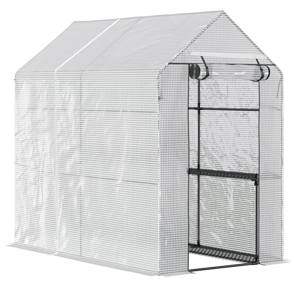 Outsunny Walk in Garden Greenhouse with Shelves Polytunnel Steeple Grow House 186L x 120W 190Hcm White Aosom UK