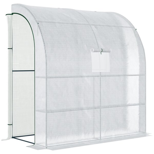 Outsunny Walk-In Lean to Polytunnel Greenhouse with Windows and Doors 2 Tiers 4 Wired Shelves 200L x 100W x 215Hcm White Aosom UK