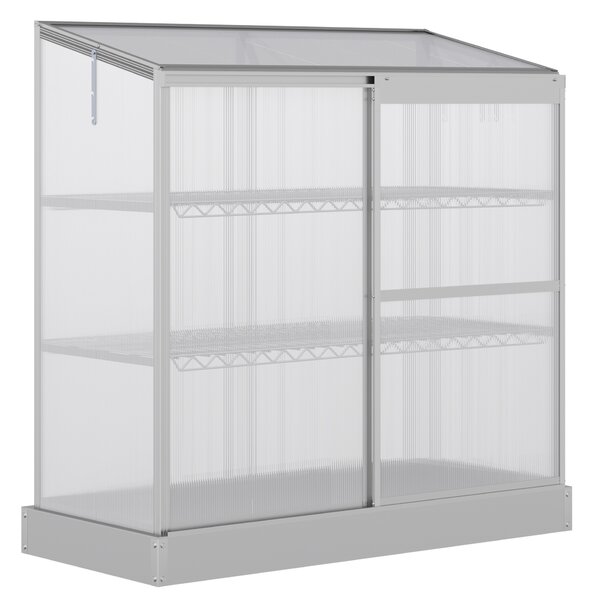 Outsunny 3-Tier Mini Greenhouse Garden Cold Frame Plant Growth House w / Polycarbonate Panels, Openable Roof, 129.5 x 58 x 140 cm, Silver