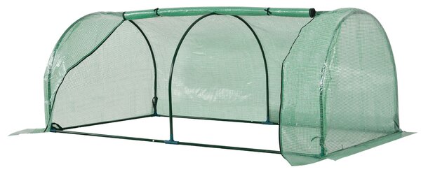 Outsunny Tunnel Greenhouse, Steel Frame Outdoor Grow House with PE Cover, Roll-up Door, Green, 200x100x80cm Aosom UK