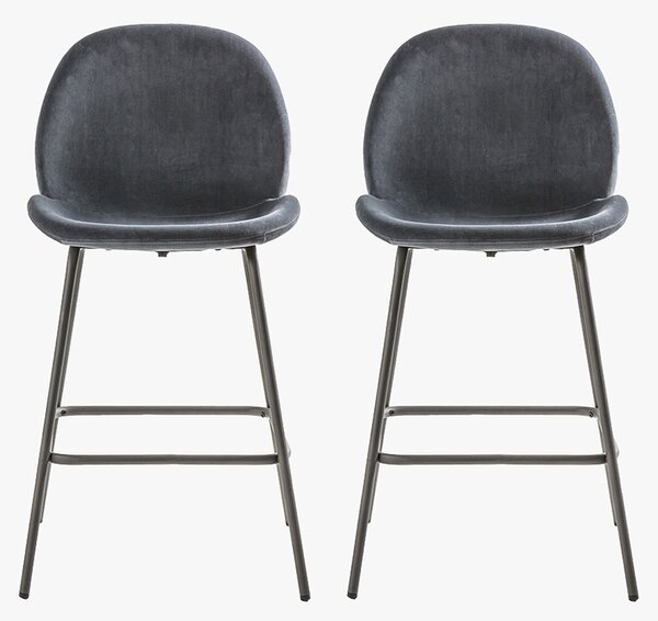 Ella Velvet Bar Stool in Iron Grey, Set of Two