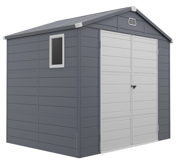 Outsunny 8 x 6ft Garden Shed with Foundation Kit, Polypropylene Outdoor Storage Tool House with Ventilation Slots and Lockable Door, Grey