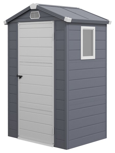 Outsunny 4 x 3ft Garden Shed with Foundation Kit, Polypropylene Outdoor Storage Tool House with Ventilation Slots and Lockable Door, Grey Aosom UK
