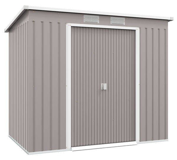 Outsunny Outdoor Garden Metal Equipment Tool Storage Shed w/ Foundation, Double Door, Vents and Sloped Roof, Grey