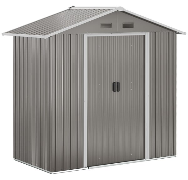Outsunny 6.5ft x 3.5ft Metal Garden Storage Shed for Outdoor Tool Storage with Double Sliding Doors and 4 Vents, Grey Aosom UK
