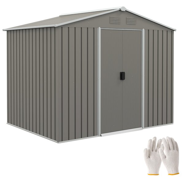 Outsunny 7.7 x 5.7ft Ventilated Shed, Metal Garden Storage Shed with Ventilation and Sliding Doors, Light Grey Aosom UK