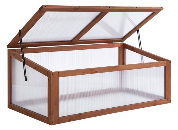 Outsunny Wooden Framed Polycarbonate Cold Frame Greenhouse for Plants Outdoor w/ Openable & Tilted Top Cover, PC Board, 100 x 65 x 40cm Aosom UK