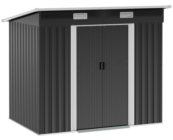 Outsunny 6 x 4ft Garden Metal Storage Shed with Foundation Kit and Sliding Door, Tool Storage Box for Backyard, Patio and Lawn, Black Aosom UK