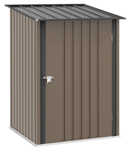 Outsunny Small Metal Garden Shed 3.3 x 3.4 Lean To Steel Garden Shed with Sloped Roofand Locking Door, Brown Aosom UK