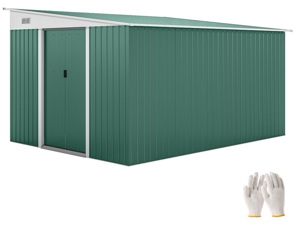 Outsunny 9x11 ft Large Metal Shed Metal Tool House with 2 Sliding Doors and 2 Air Vents, Weather Resistance, Outdoor, Green Aosom UK