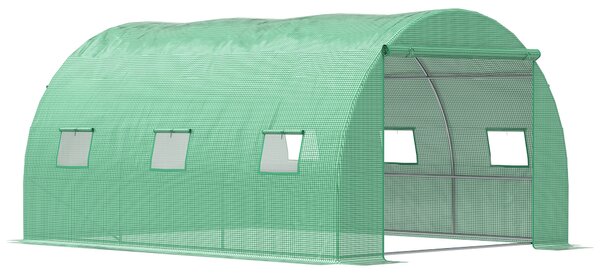 Outsunny Walk-In Polytunnel Greenhouse, Outdoor Garden Greenhouse with PE Cover, Zippered Roll Up Door and 6 Windows, 4 x 3 x 2 m, Green Aosom UK