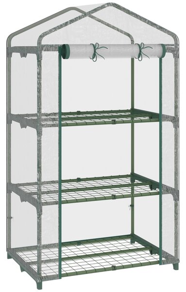 Outsunny Mini Greenhouse Shelving Unit: Clear PVC Panels for Plant Nurturing, Roll-Up Door, 69Lx49Wx125H cm Aosom UK