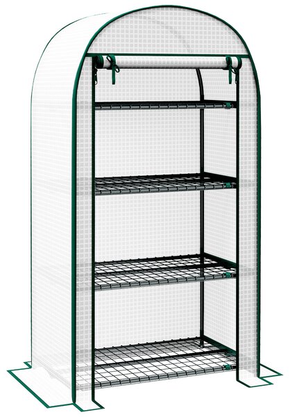 Outsunny 80 x 49 x 160cm Mini Greenhouse, Portable Garden Plant Green House w/ Storage Shelf, Roll-Up Zippered Door, Metal Frame Aosom UK
