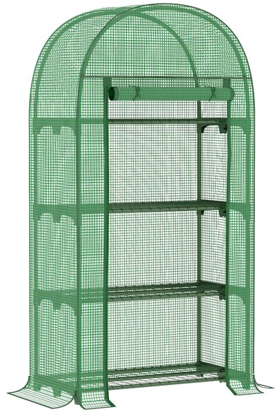 Outsunny Compact Mini Greenhouse Outdoor with Storage Shelf and Roll-Up Zippered Door, 80x49x160cm - Green Aosom UK