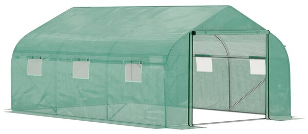Outsunny 4.5x3x2m Walk-In Greenhouse with Steel Frame, 6 Windows & Roll-Up Door for Outdoor Plant Growing, Green Aosom UK