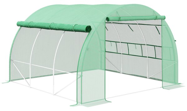 Outsunny Walk-in Polytunnel Greenhouse: With Roll-up Sidewalls, Zipped Door & 6 Ventilation Windows for Plant Growth, 3x3x2m, Green Aosom UK