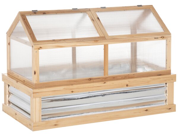 Outsunny Raised Garden Bed with Greenhouse Top, Garden Wooden Cold Frame Greenhouse Flower Planter Protection, 122x 61 x 81.7cm, Natural Aosom UK