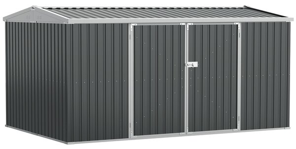 Outsunny 14 x 8 ft Lockable Garden Shed Large Patio Roofed Tool Metal Storage Building Foundation Sheds Box Outdoor Furniture, Grey