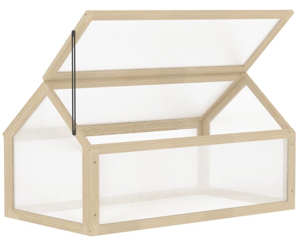 Outsunny Polycarbonate Cold Frame Greenhouse, Wooden Grow House with Top Opening for Flowers, Vegetables, 90 x 52 x 50 cm, Natural Aosom UK