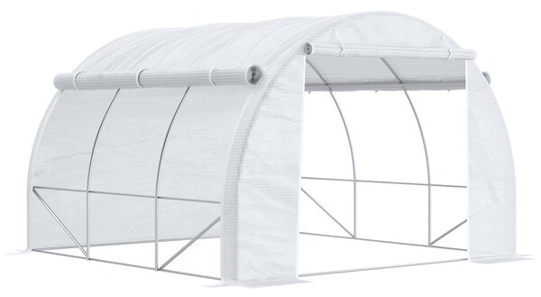 Outsunny 3 x 3 x 2 m Polytunnel Greenhouse, Walk in Pollytunnel Tent with Steel Frame, Reinforced Cover Zippered Door 6 Windows for Garden White