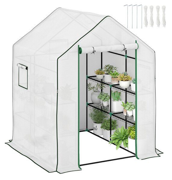 Outsunny 143 x 140cm Walk-In Greenhouse, with Accessories - White