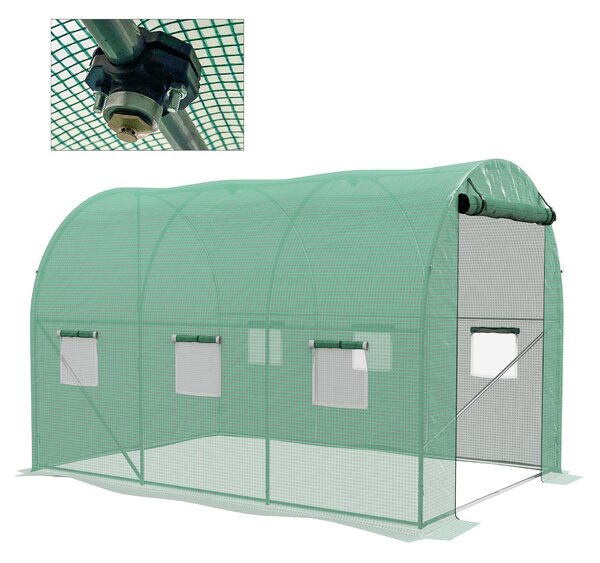 Outsunny Greenhouse, Polytunnel with Sprinkler System, 3 x 2m, Sturdy Frame, Green Aosom UK
