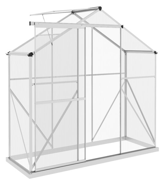 Outsunny Materials Greenhouse Polycarbonate, Walk-In Green House with Rain Gutter, Sliding Door, Window, Foundation, 6 x 2.5ft, Silver Aosom UK
