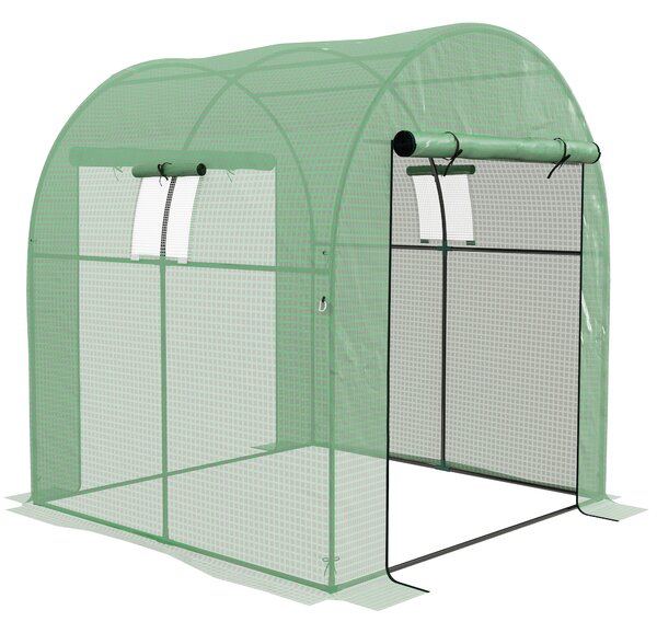 Outsunny Greenhouse and Polytunnels w/ Three-layer Plastic Cover, Walk-in Grow House w/ Doors & Mesh Windows, 1.8x1.8x2m, Green Aosom UK