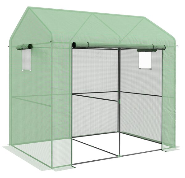 Outsunny Greenhouse, Walk-in Garden Grow House with Roll-up Door and Mesh Windows, 200 x 140 x 200cm, Green Aosom UK