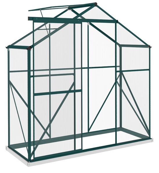 Outsunny 6 x 2.5ft Polycarbonate Greenhouse Walk-In Green House with Rain Gutter, Sliding Door, Window, Foundation, Green
