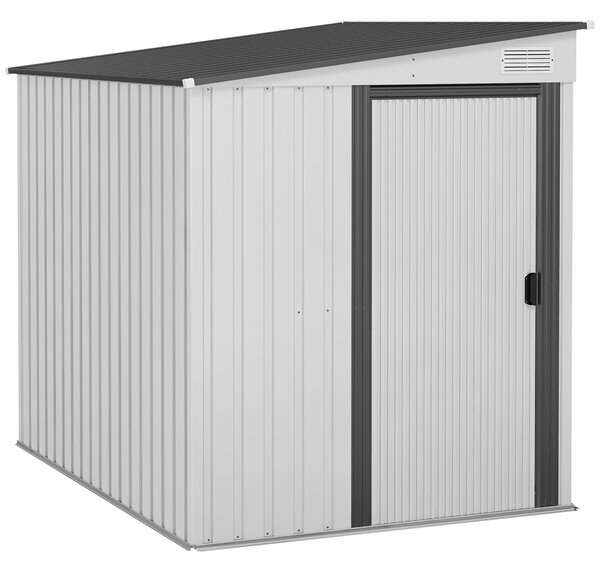 Outsunny 5 x 7FT Galvanised Metal Shed with Foundation, Lean to Tool Garden Shed with Sliding Doors and 2 Vents, White