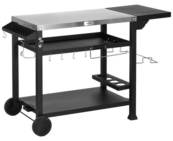 Outsunny Multi-Feature BBQ Grill Table, with Stainless Steel Top - Black