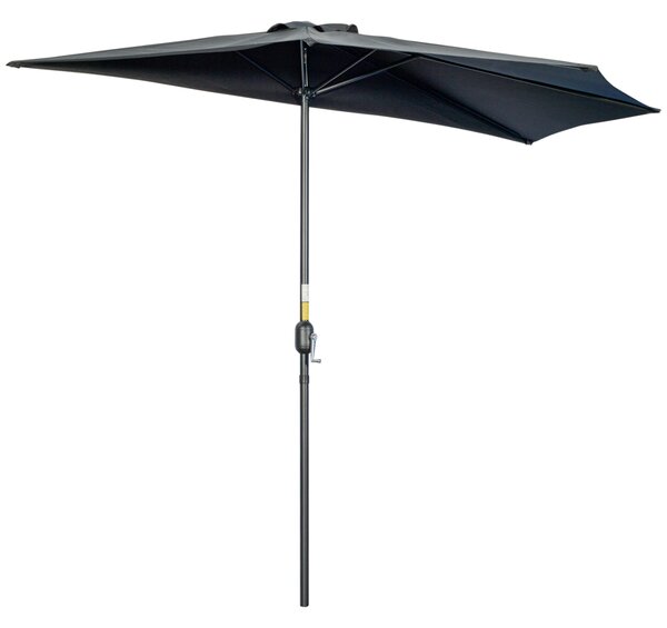 Outsunny Half Parasol, 3m Semi-Round Umbrella for Balcony, Metal Frame with Crank Handle, Black Aosom UK