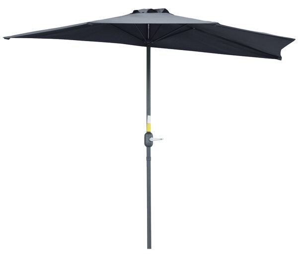 Outsunny 2.7m Balcony Half Parasol 5 Steel Ribs Construction Garden Outdoor Umbrella Grey