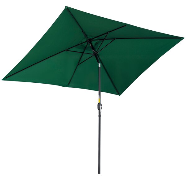 Outsunny 3x2m Patio Parasol Garden Umbrellas Canopy with Aluminum Tilt Crank Rectangular Sun Shade Steel, Green