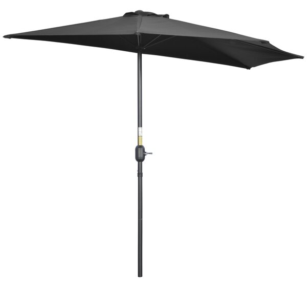 Outsunny 2.7m Balcony Half Parasol 5 Steel Ribs Construction Garden Outdoor Umbrella Black Aosom UK