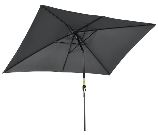 Outsunny 3x2m Patio Parasol Garden Umbrellas Canopy with Aluminum Tilt Crank Rectangular Sun Shade Steel, Black Aosom UK
