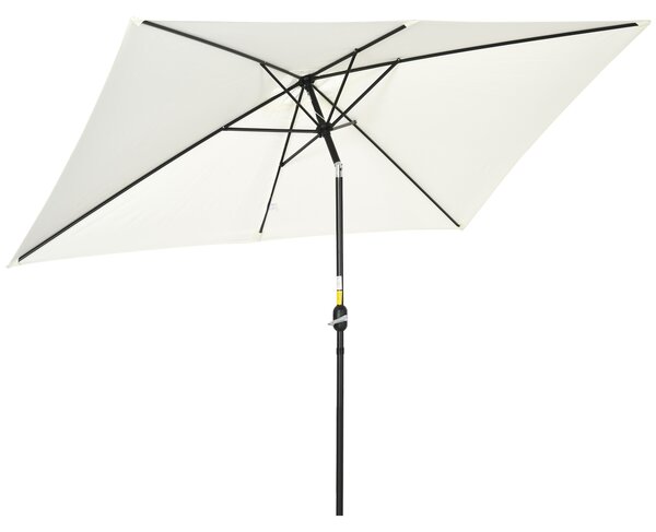 Outsunny 3x2m Patio Parasol Garden Umbrellas Canopy with Aluminum Tilt Crank Rectangular Sun Shade Steel, Cream White