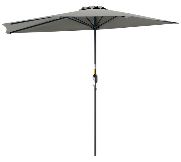 Outsunny Half Round Parasol Umbrella - Light Grey
