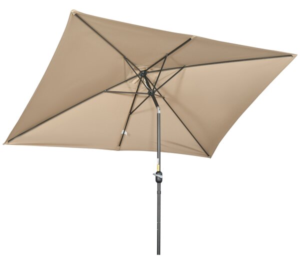 Outsunny 3x2m Patio Parasol Garden Umbrellas Canopy with Aluminum Tilt Crank Rectangular Sun Shade Steel, Khaki