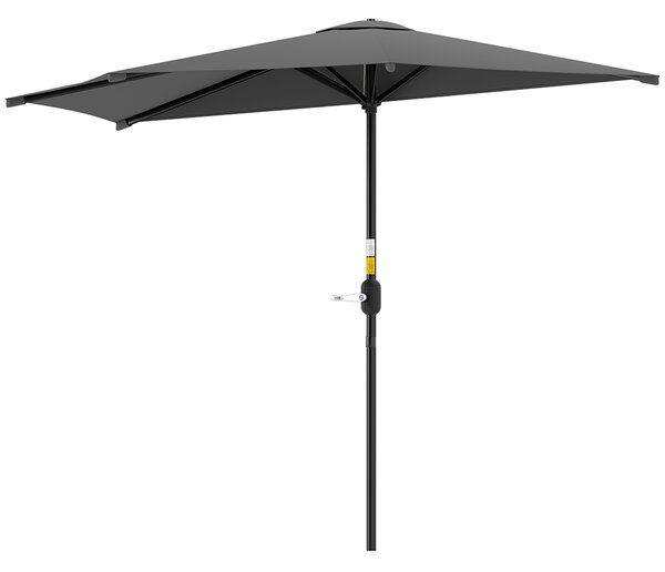 Outsunny 3(m) Half Parasol, Semi Round Umbrella with Metal Frame, Crank Handle for Balcony, Garden, Dark Grey