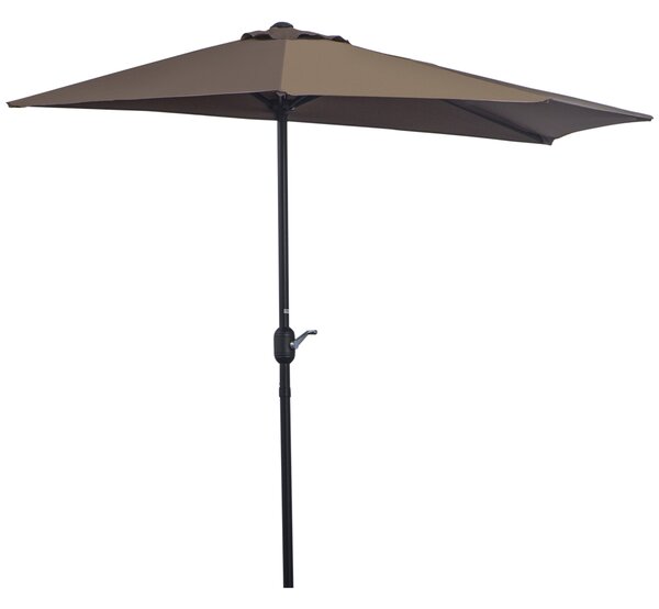 Outsunny 2.7m Balcony Half Parasol Garden Outdoor Umbrella 5 Steel Ribs - Brown Aosom UK